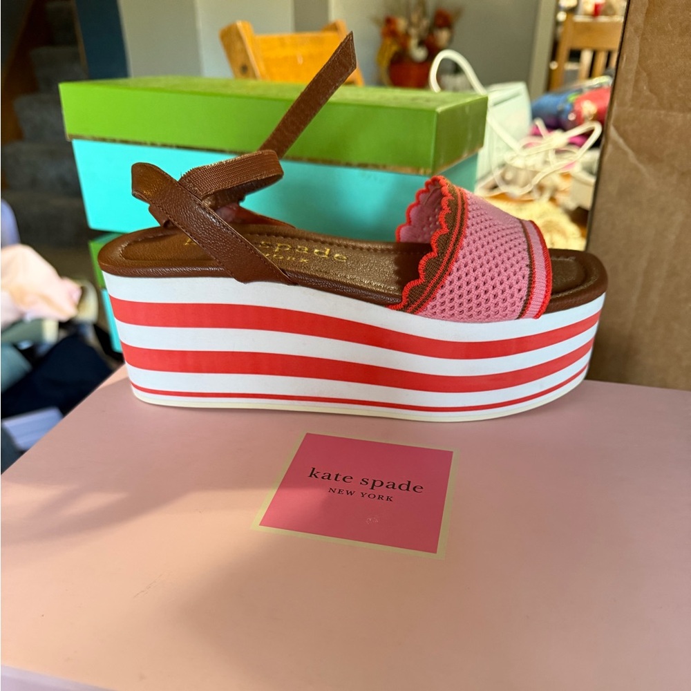 Kate Spade Pink and White Striped platform sandals